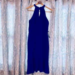 Fluted hem blue cocktail dress